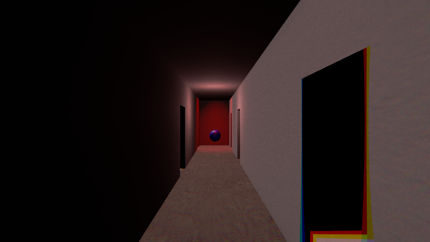 screenshot of game showing hallway with post processing